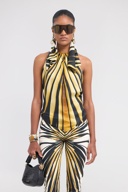 RC Top Halter De Seda Con Estampado Ray Of Gold Oro TKT601-4QM33