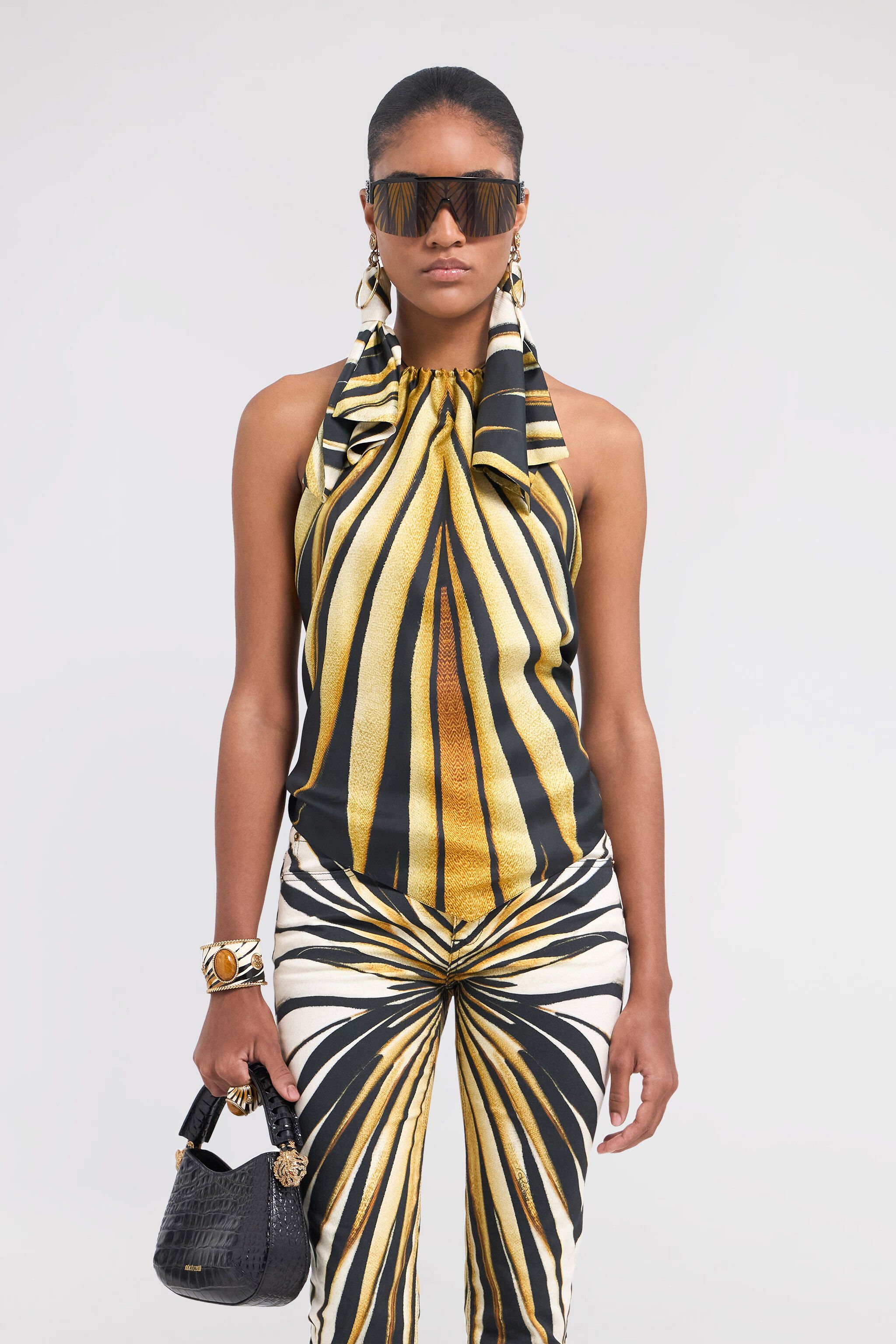 RC Top Halter De Seda Con Estampado Ray Of Gold Oro TKT601-4QM33