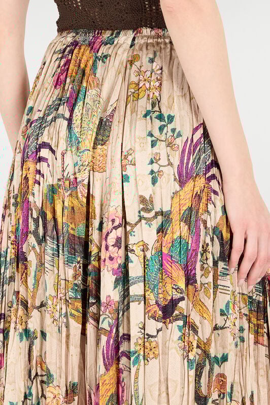 RC Midi Skirt with Floral and Pheasant Print RC Midi Skirt with Floral and Pheasant Print Ivory/Pink VKT306-TYP76