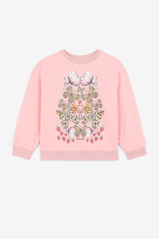 JU Felpa con logo e stampa con fragole e farfalle Rosa QJT902-CF050