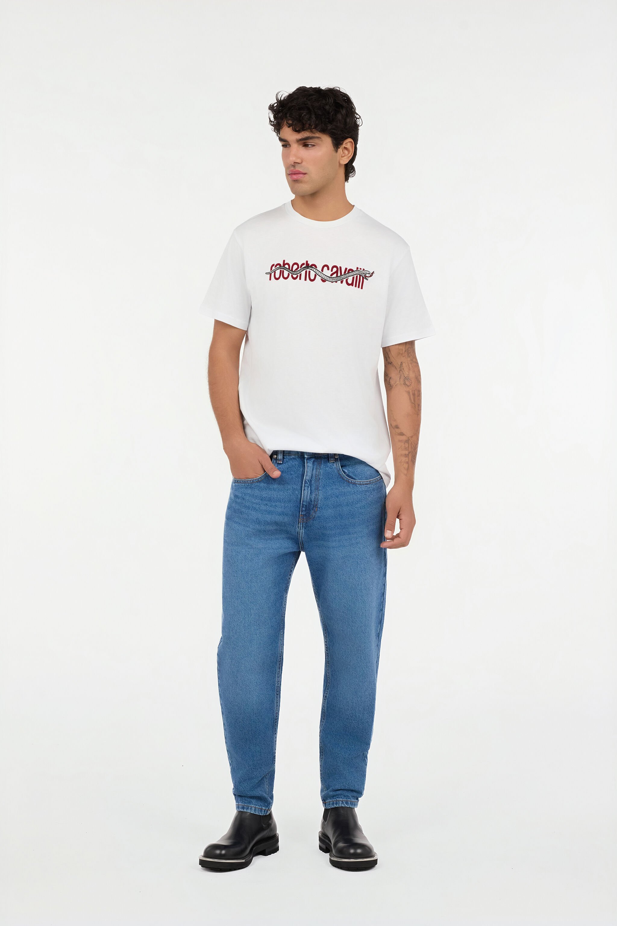 RC White T-Shirt With Embroidered Snake Logo WHITE ROT60C-JD065
