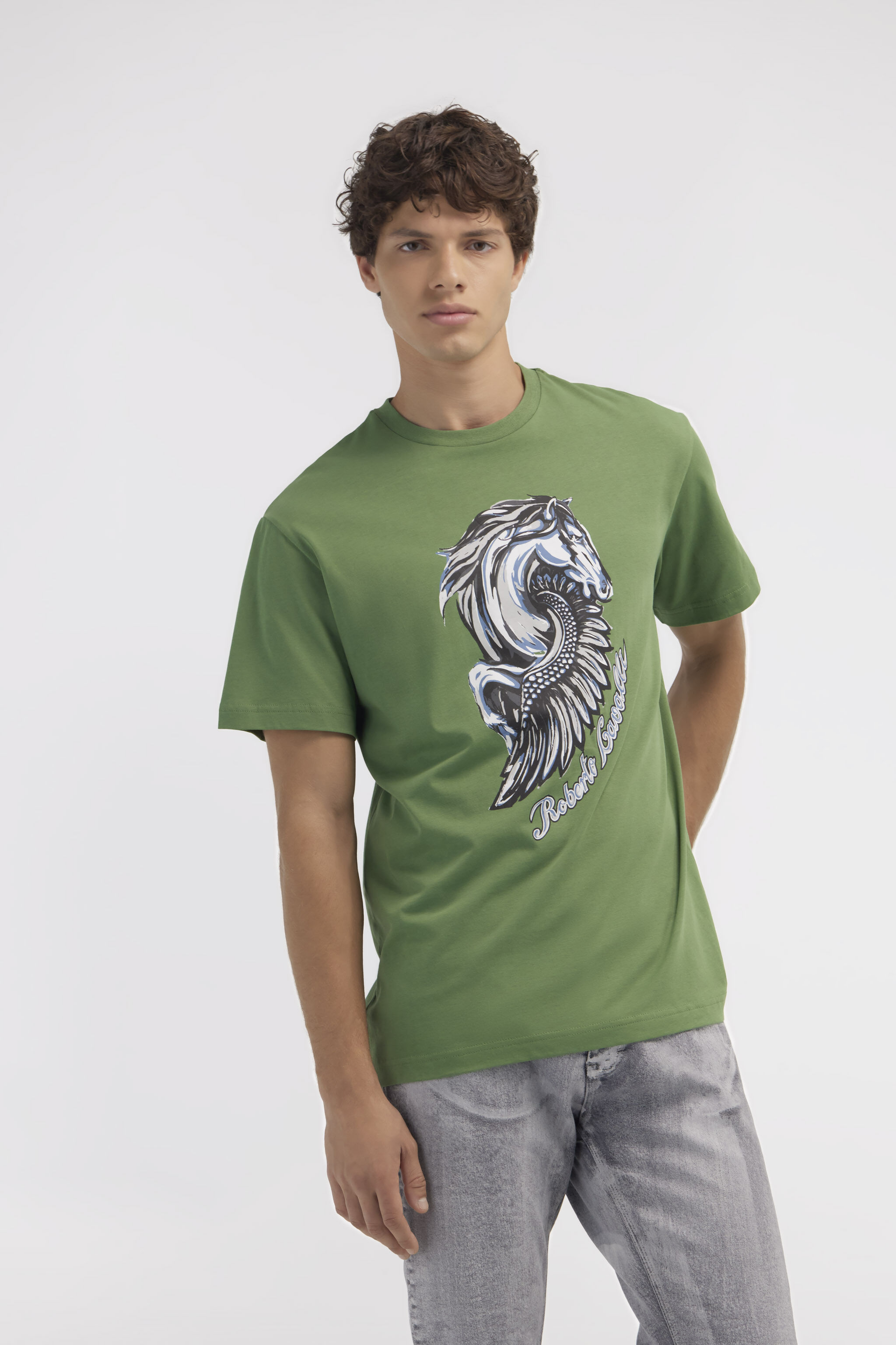 RC T-shirt con logo e stampa Cavallo Verde NOT60P-JD060