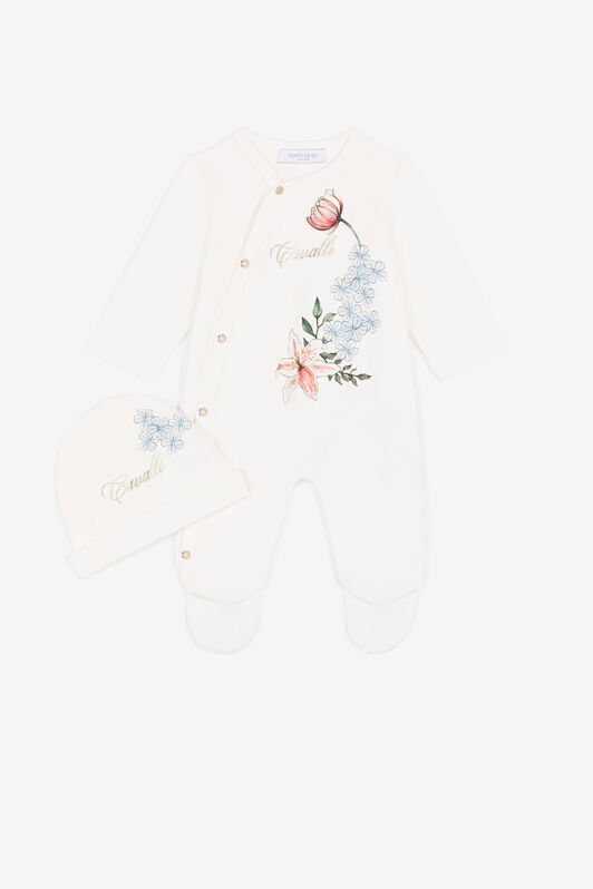 JU Flower And Logo-Print Babygrow Set JU Flower And Logo-Print Babygrow Set White QJT836-JV025