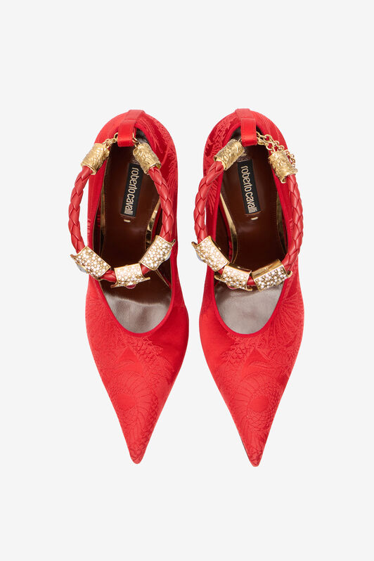 RC Pumps with Jacquard Motif and Jewel Strap RC Pumps with Jacquard Motif and Jewel Strap Red VKS112-TJ033