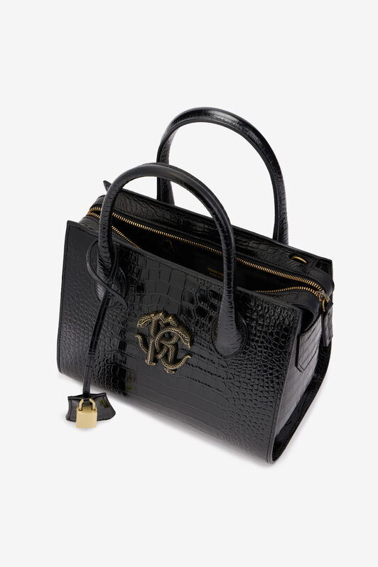 RC Black Top Handle Bag with Monogram RC BLACK QOB00D-PZO32