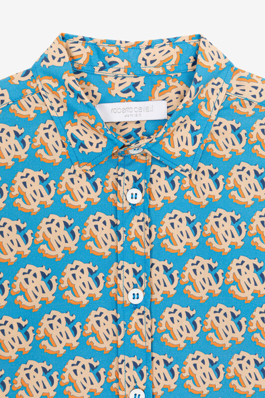 JU RC Monogram-Print Cotton Shirt Blue RJT70B-4FH88