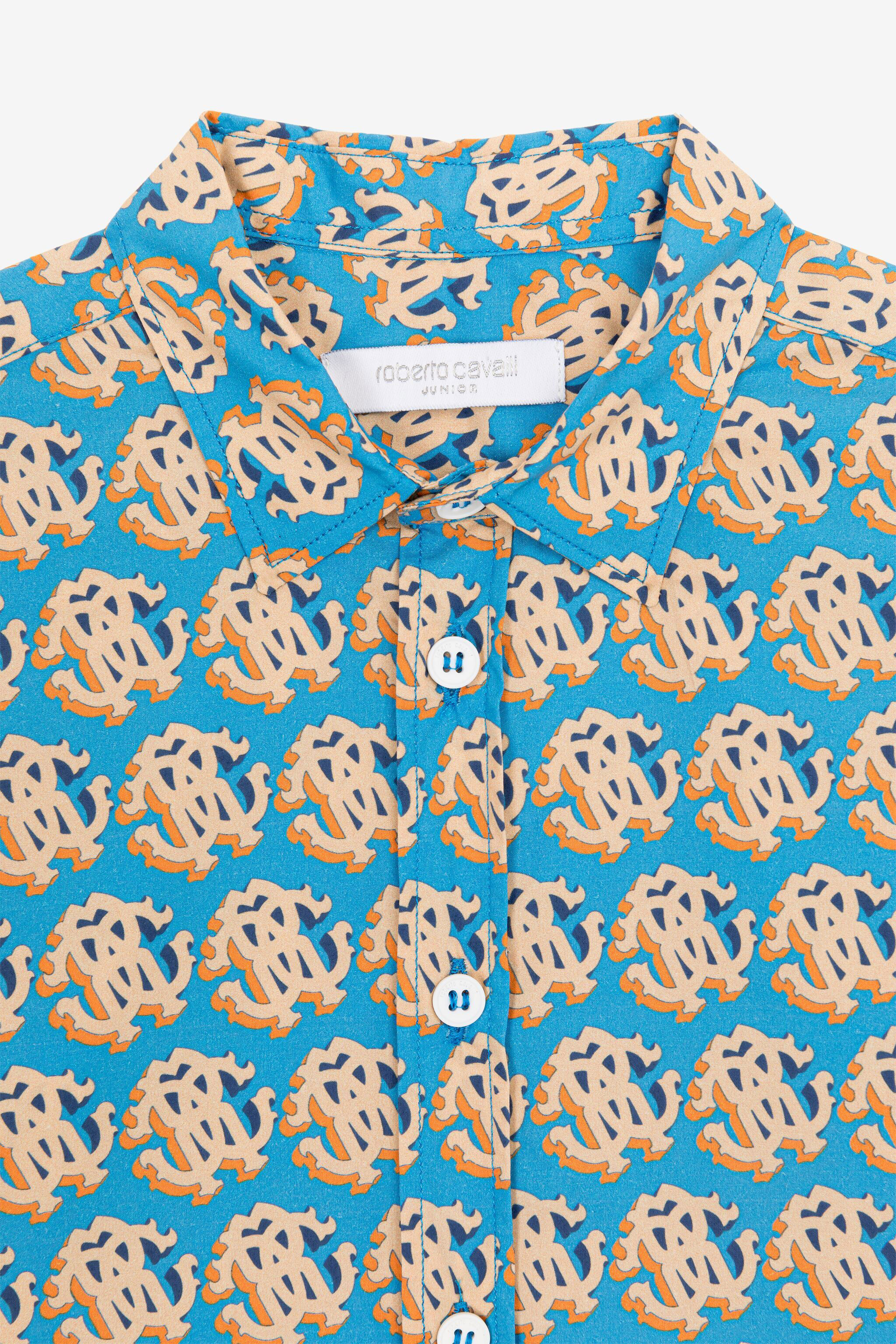 JU RC Monogram-Print Cotton Shirt Blue RJT70B-4FH88