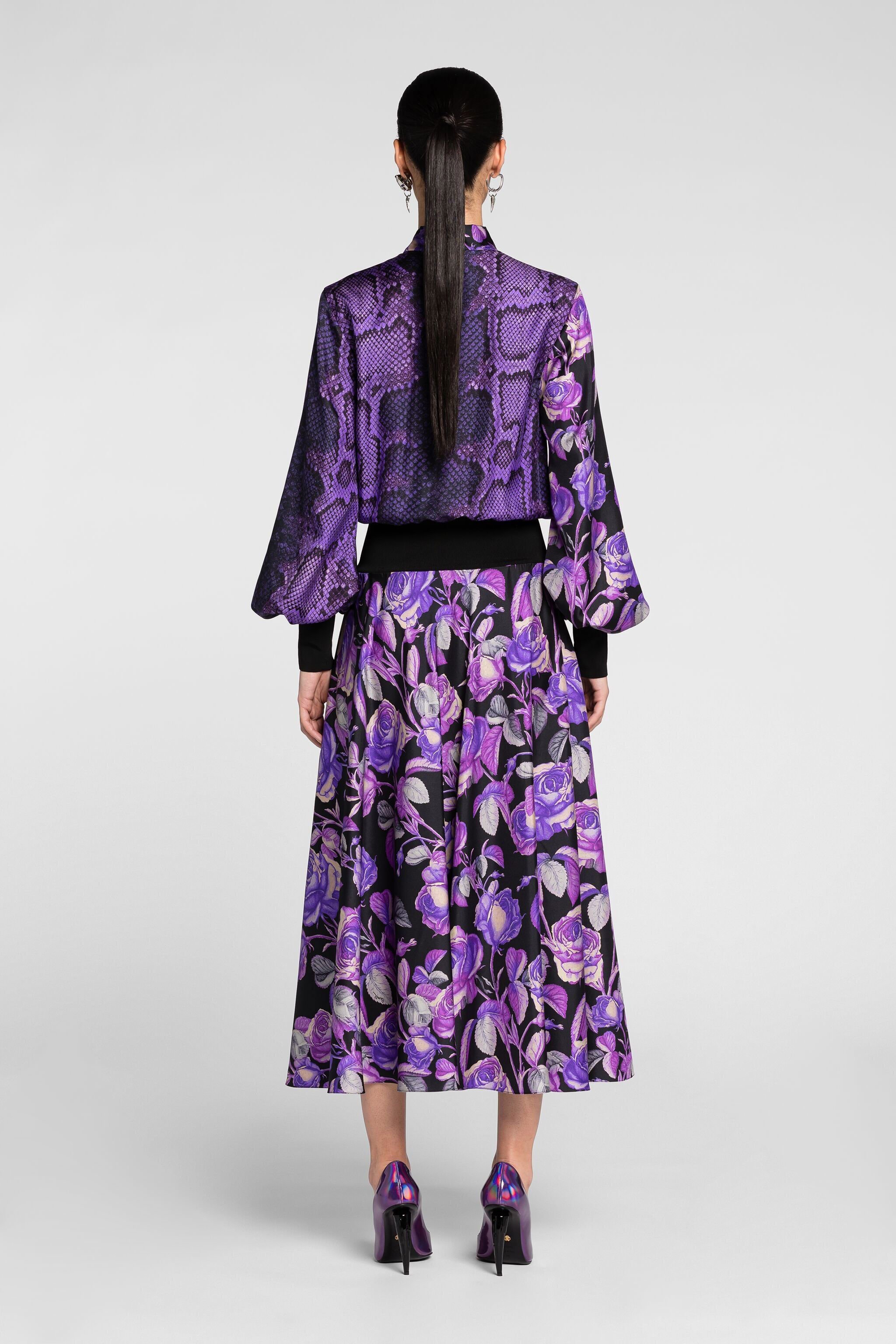 RC Abito midi con stampe Rose e Python Viola PQT117-5LF03
