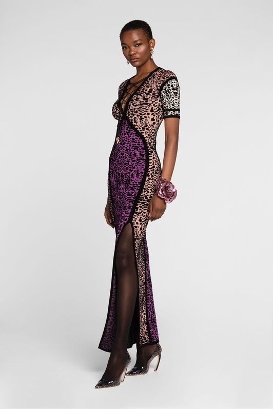 RC Animal print panelled maxi dress Purple QKM105-MI150