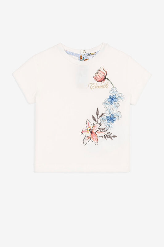 JU T-shirt con logo e motivo floreale Bianco QJT612-JV025
