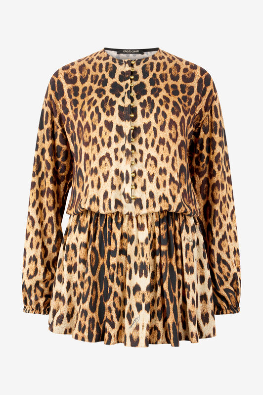 RC Short Dress with Jaguar Skin Print Brown VKT131-LXP73