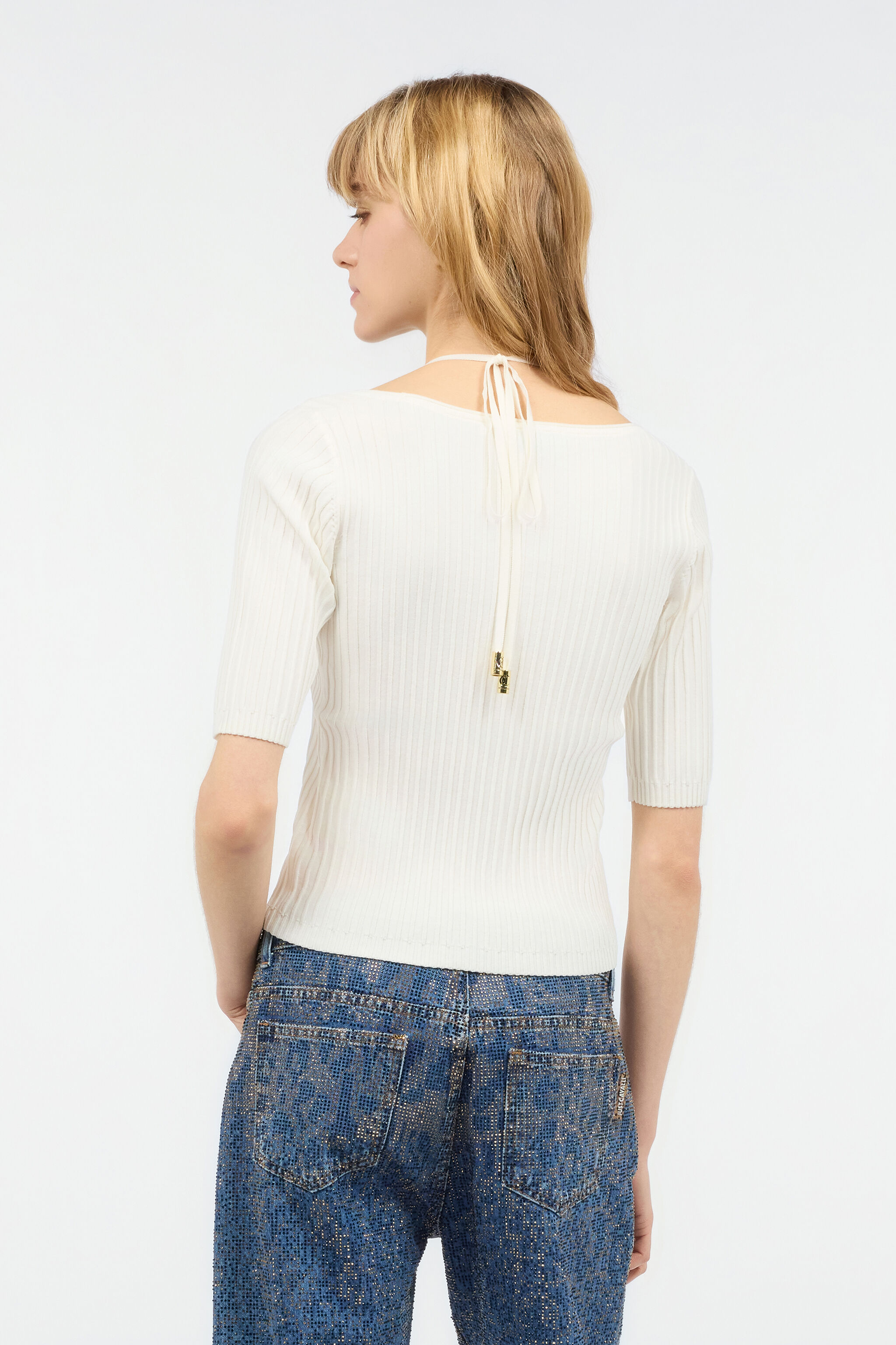 JC Three-Quarter-Sleeve Crop Top White UFM017-UF162