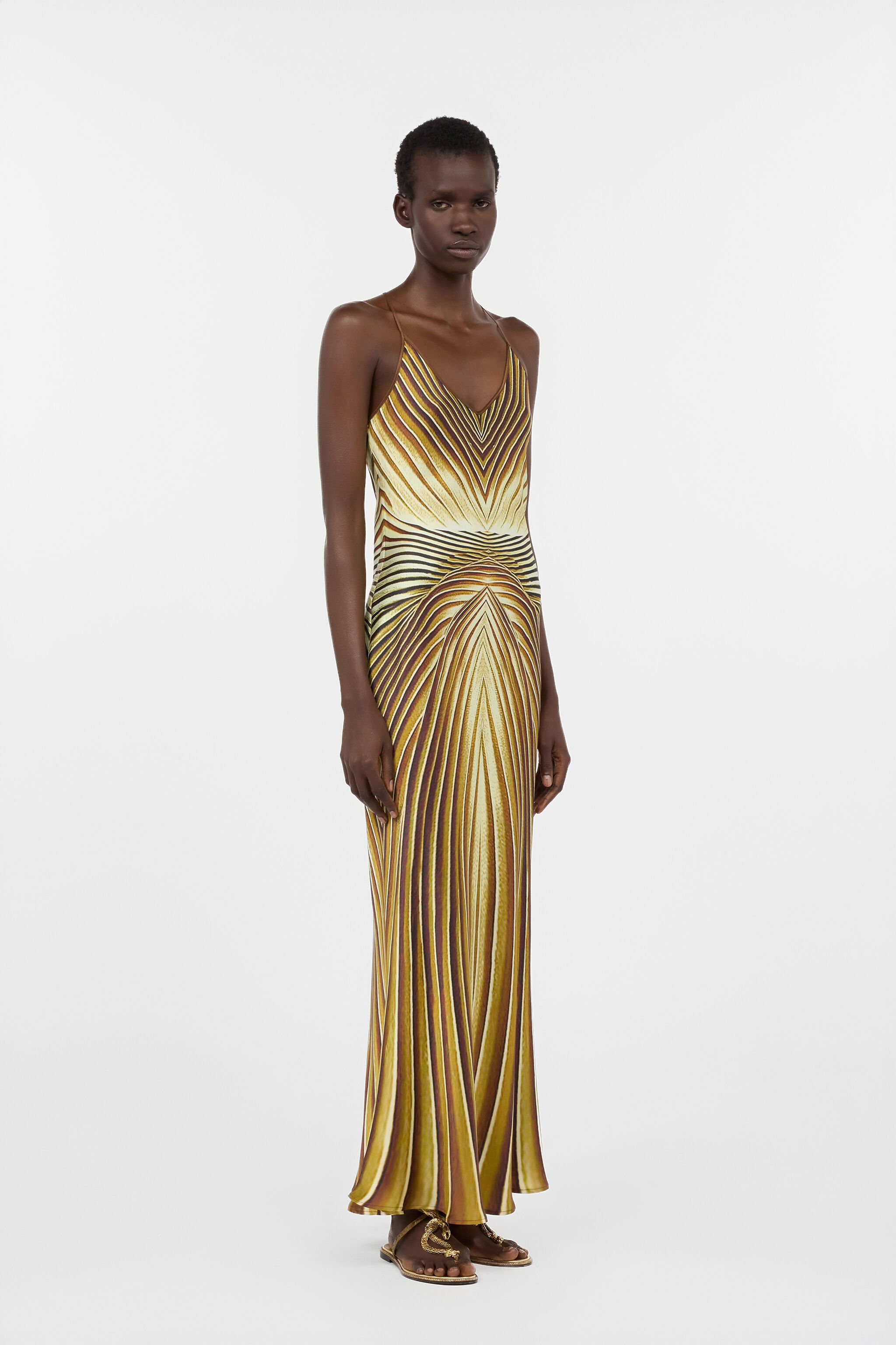 RC Abito Lungo In Seta Con Stampa Ray Of Gold SAHARA WWT134-RYS34
