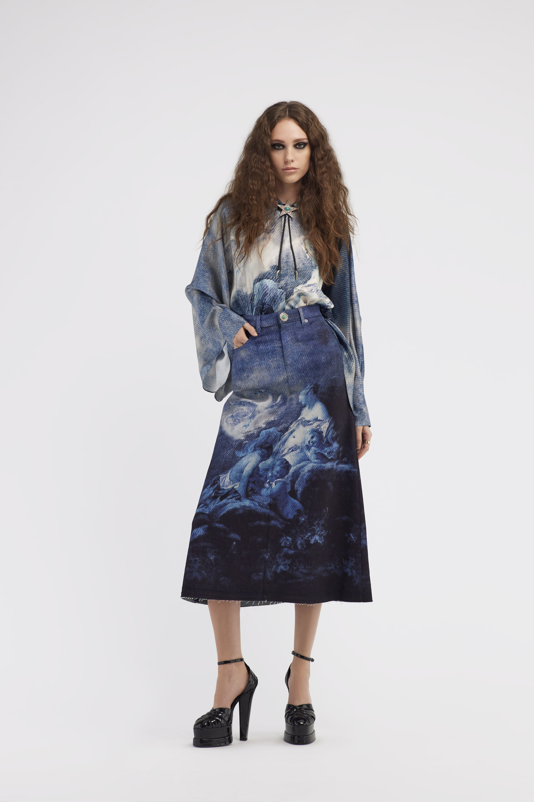 RC Skirt with Denim Wild Leda print Dark blue RWJ303-DSI16