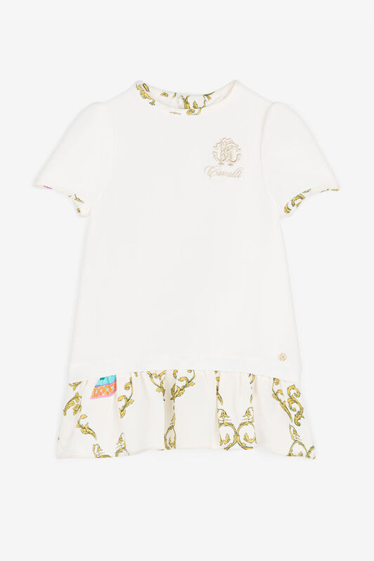 JU Robe en soie à broderie RC Monogram Blanc RJT111-FL002