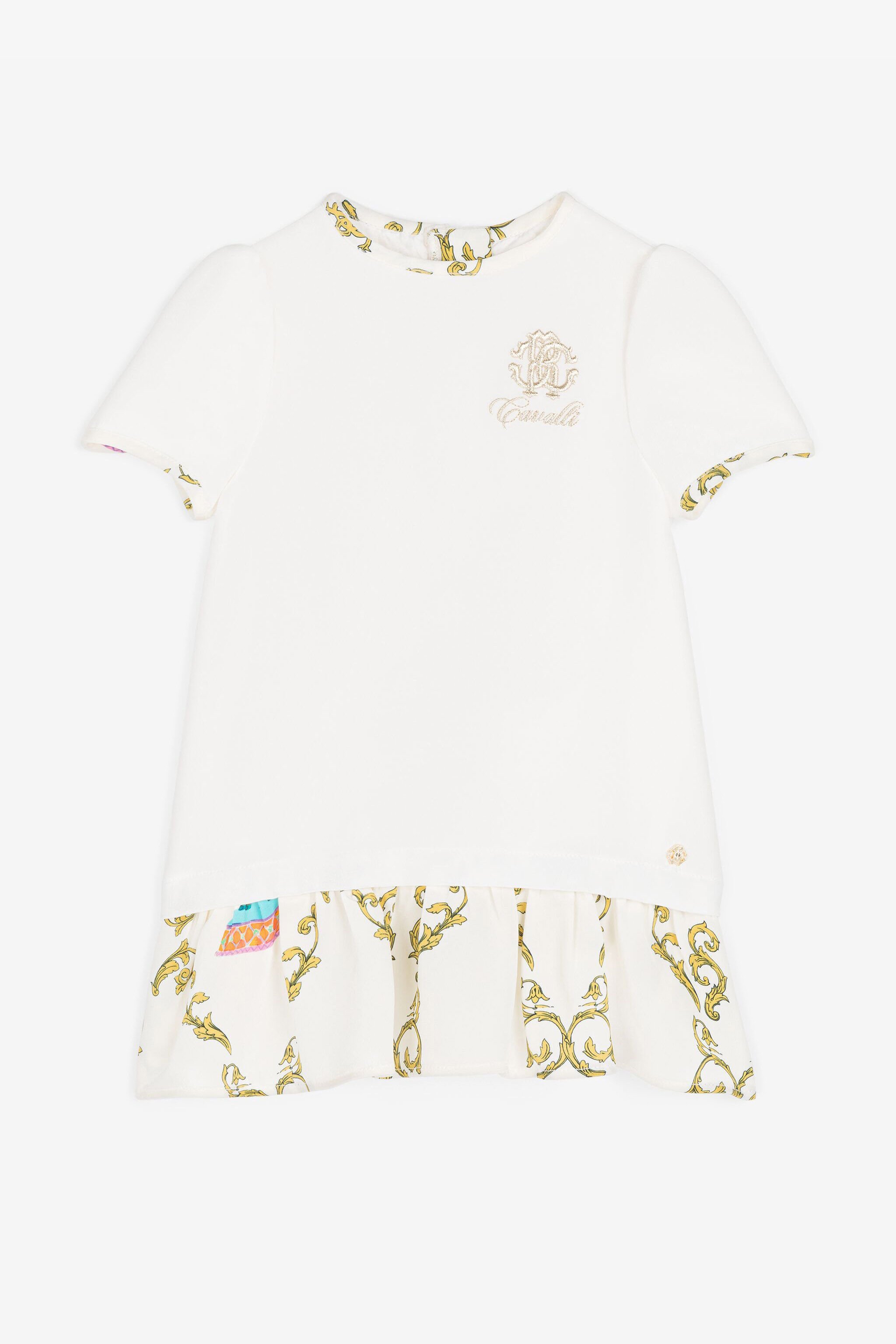 JU Robe en soie à broderie RC Monogram Blanc RJT111-FL002