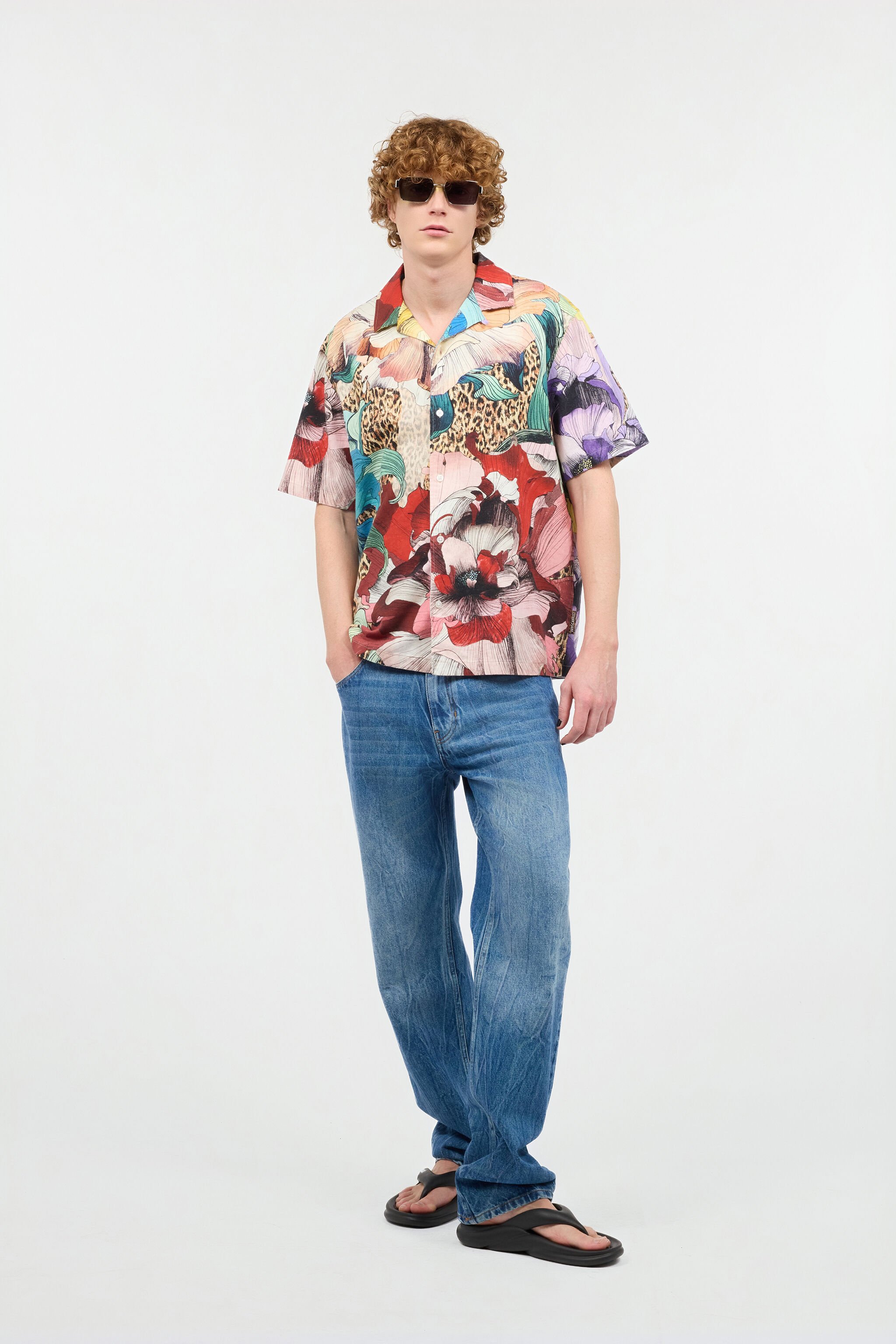JC Camicia Con Stampa Floreale E Jaguar Skin Rosso UFM001-UF096