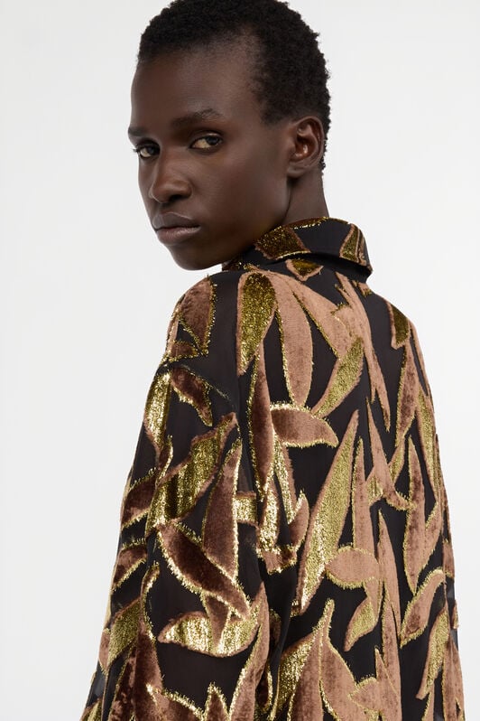 RC Chocolate Sheer Shirt with Foliage Motif CHOCOLATE WWT700-FC007