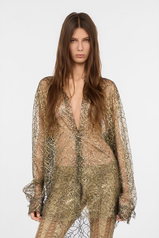 RC Black and Gold See-Through Shirt with Embroidery BLACK/GOLD WWT700-RP070