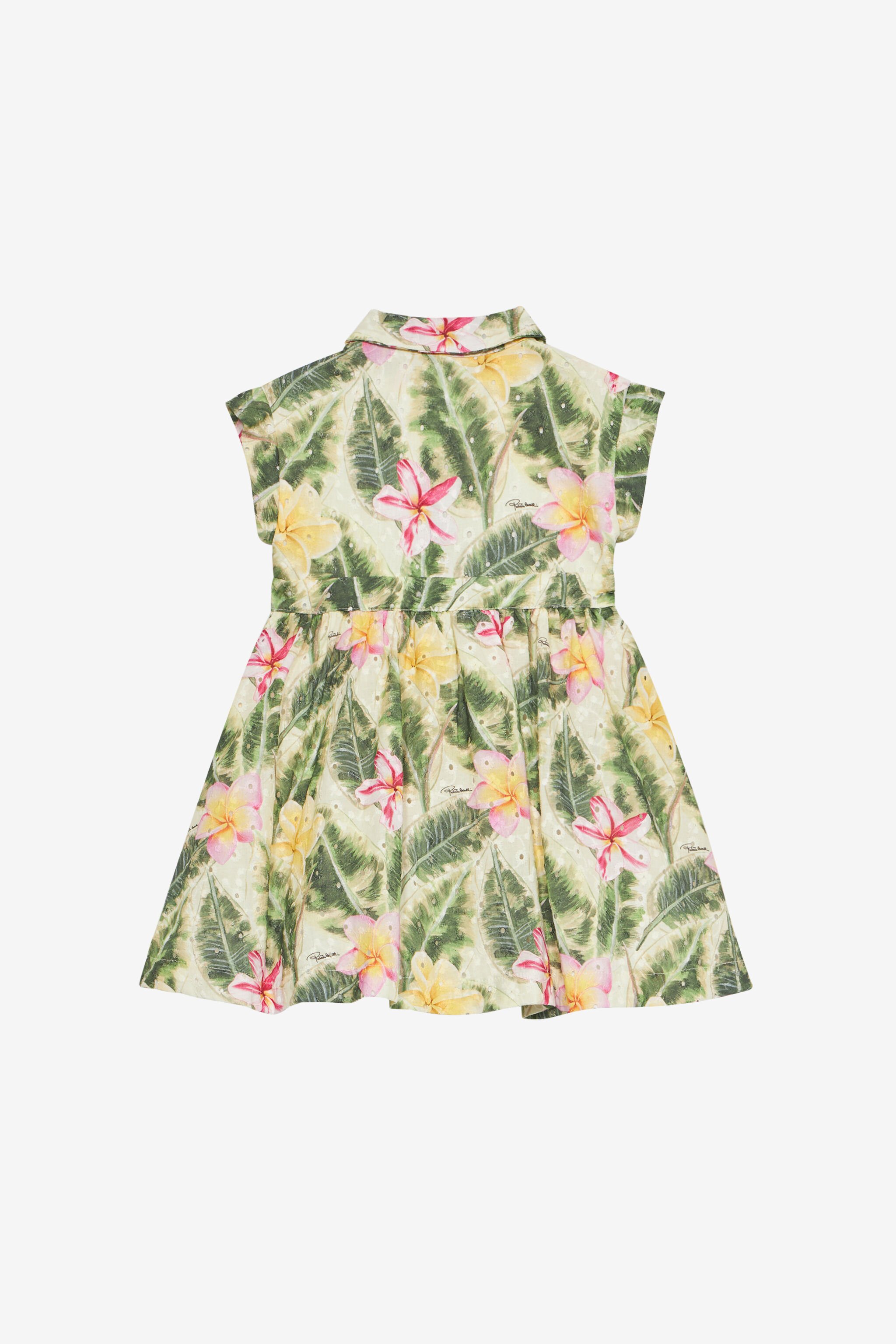JU Abito In Sangallo Con Stampa Foglie E Fiori Verde chiaro UJT110-ELO38