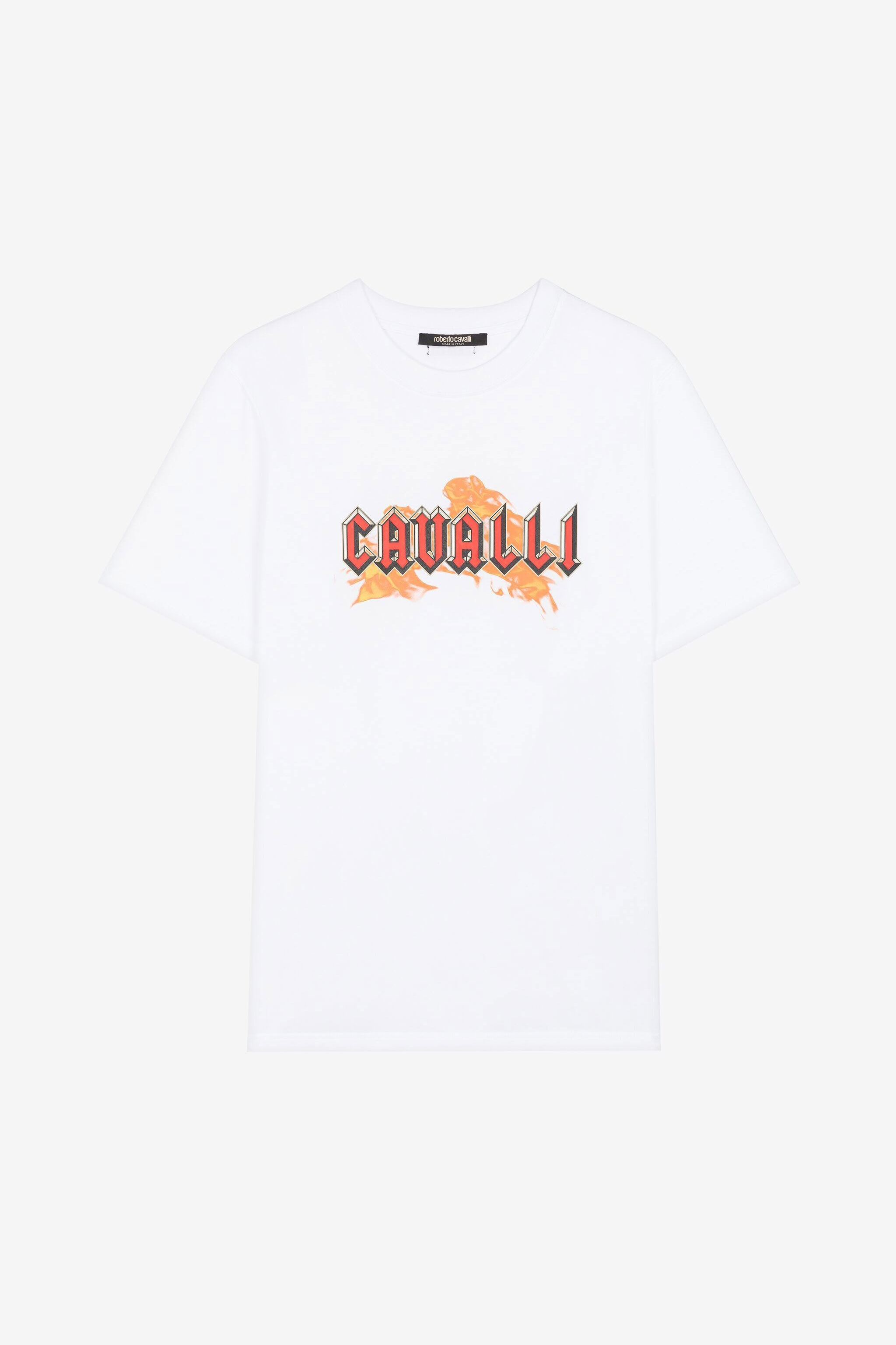 RC Flame Logo-Print Cotton T-Shirt White PRT60C-JD060