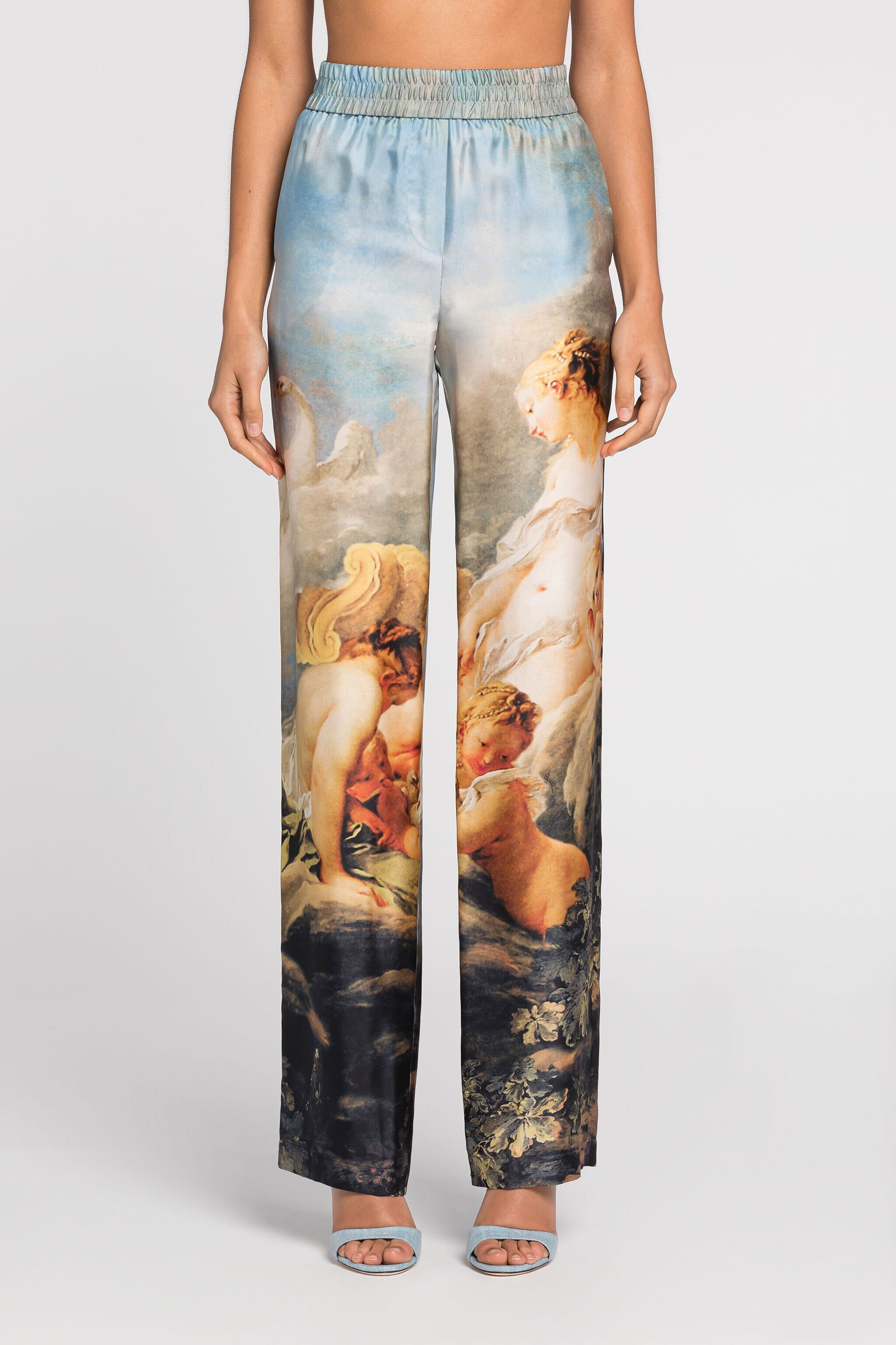 RC Graphic-print silk trousers Light blue QWT210-4QG38