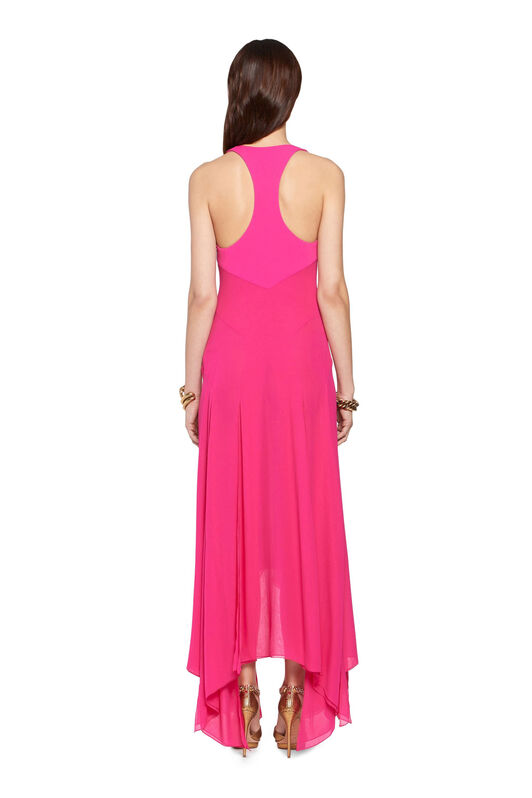 RC Long geranium silk georgette dress Fucsia HQT130-GG001