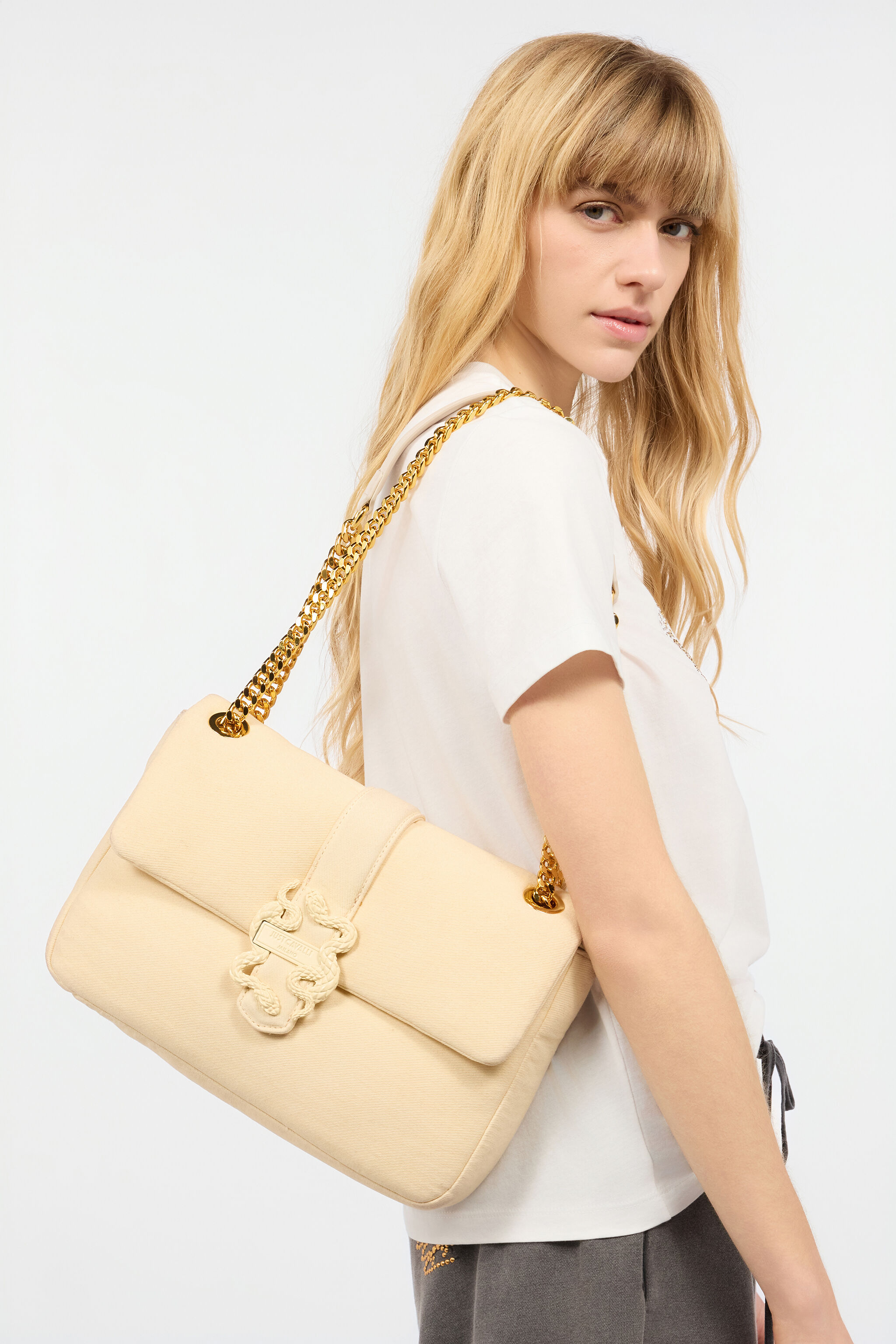 JC Shoulder Bag With Matching Mirror Snake Ivory UFB053-UF422