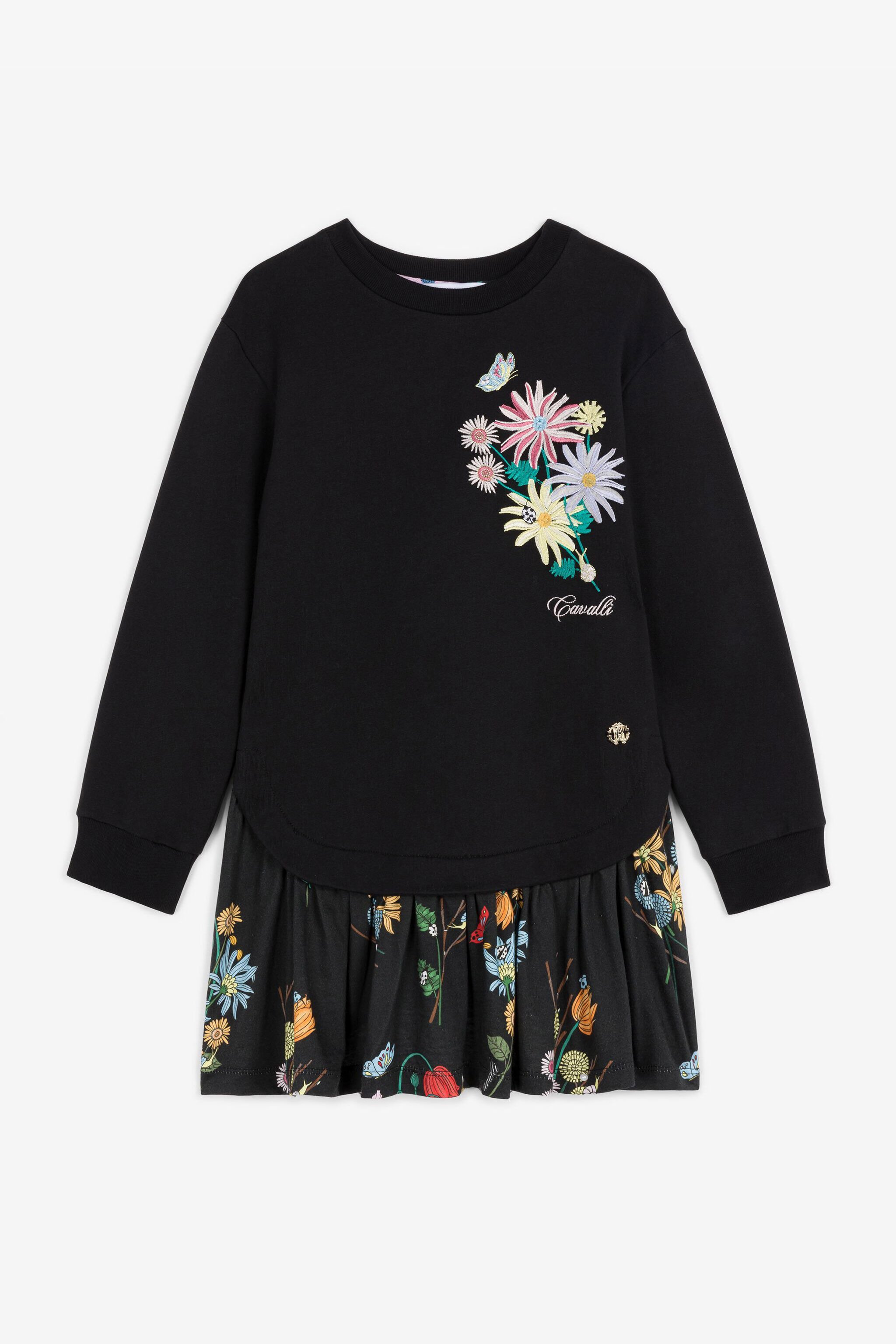 JU Logo And Floral-Embroidered Sweatshirt Dress Black RJT10N-CF050