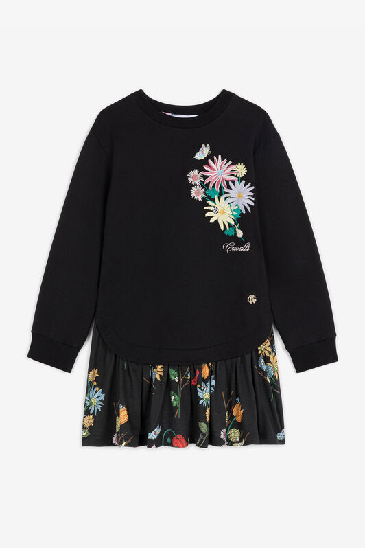 JU Logo And Floral-Embroidered Sweatshirt Dress JU Logo And Floral-Embroidered Sweatshirt Dress Black RJT10N-CF050
