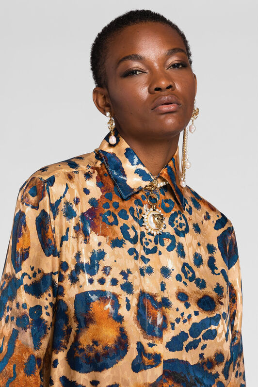 RC Chemise à motif jaguar en jacquard ORO/BLU QKT704-FY077