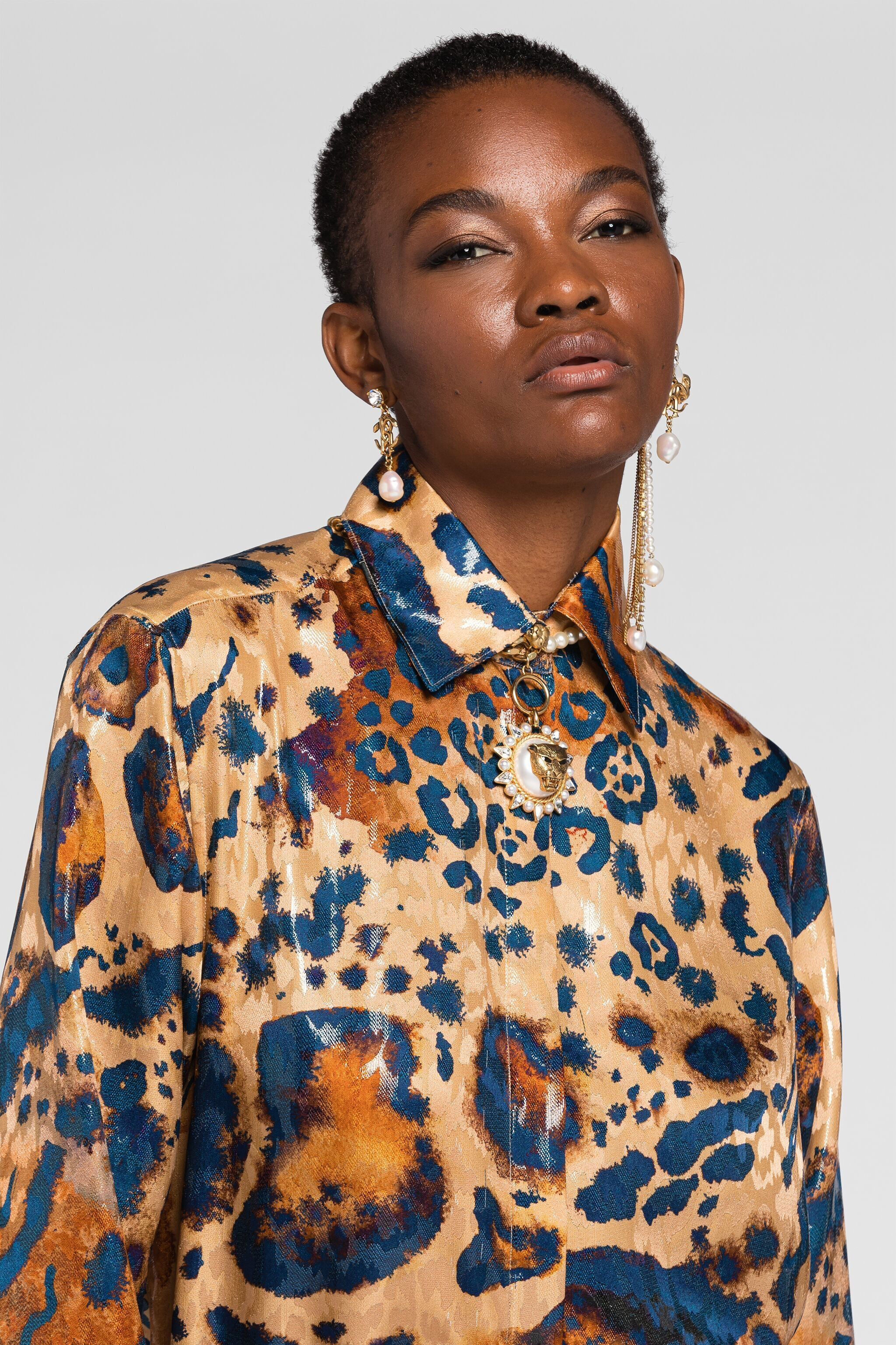 RC Chemise à motif jaguar en jacquard ORO/BLU QKT704-FY077