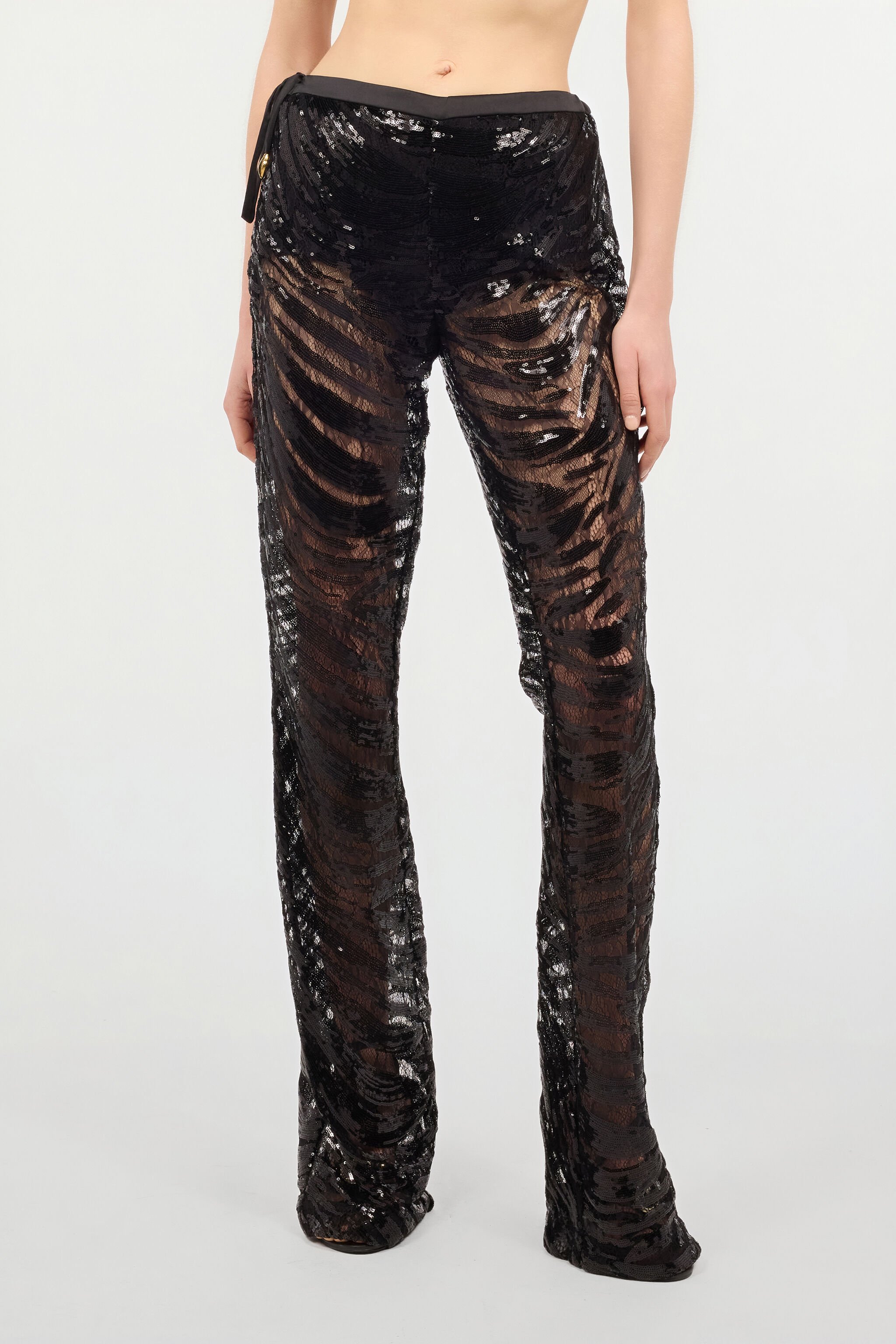 JC Flared Pants With Zebra Pattern And Sequins Black UFT083-UF122