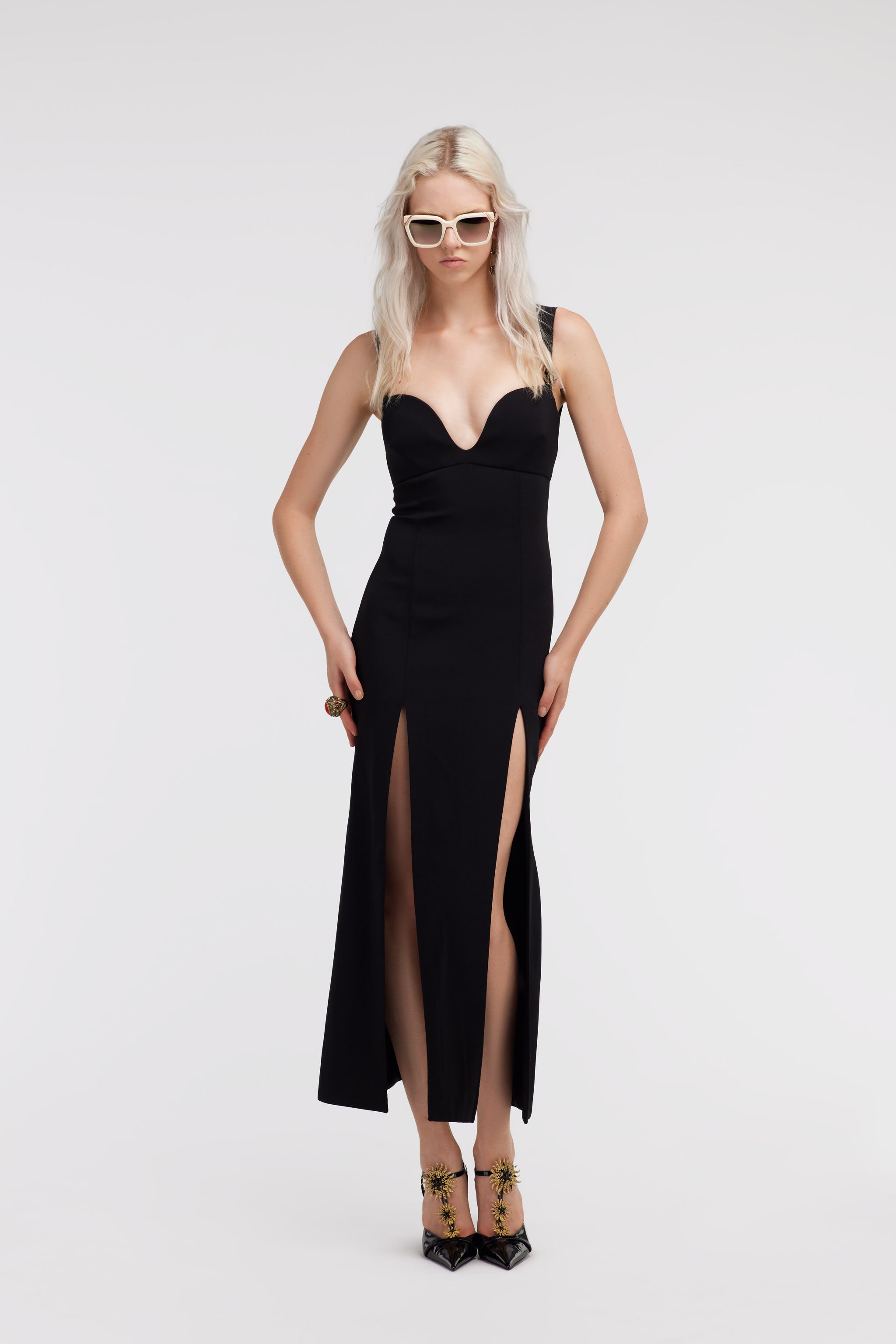 RC Midi dress with slits Negro SKT110-HR001