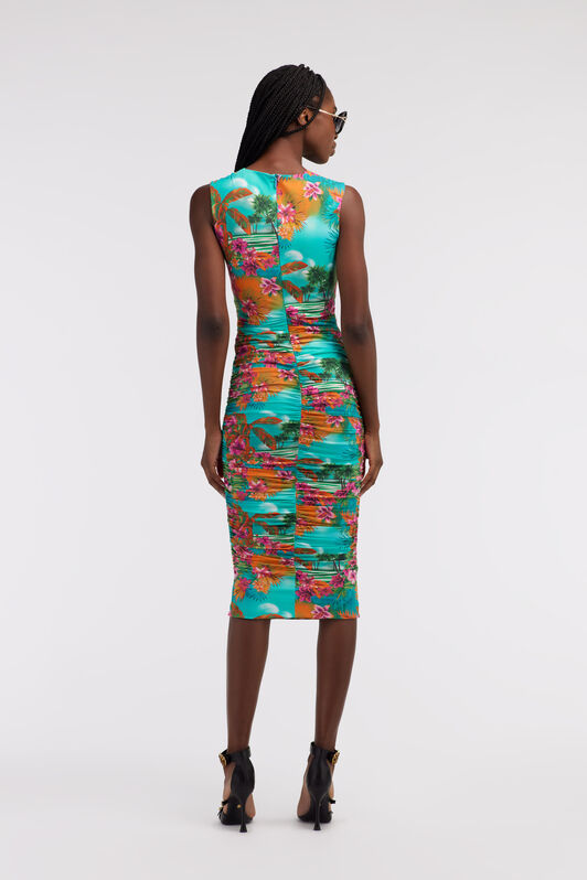 RC Ruched midi dress with Hawaii print Light blue SKT168-LNI84