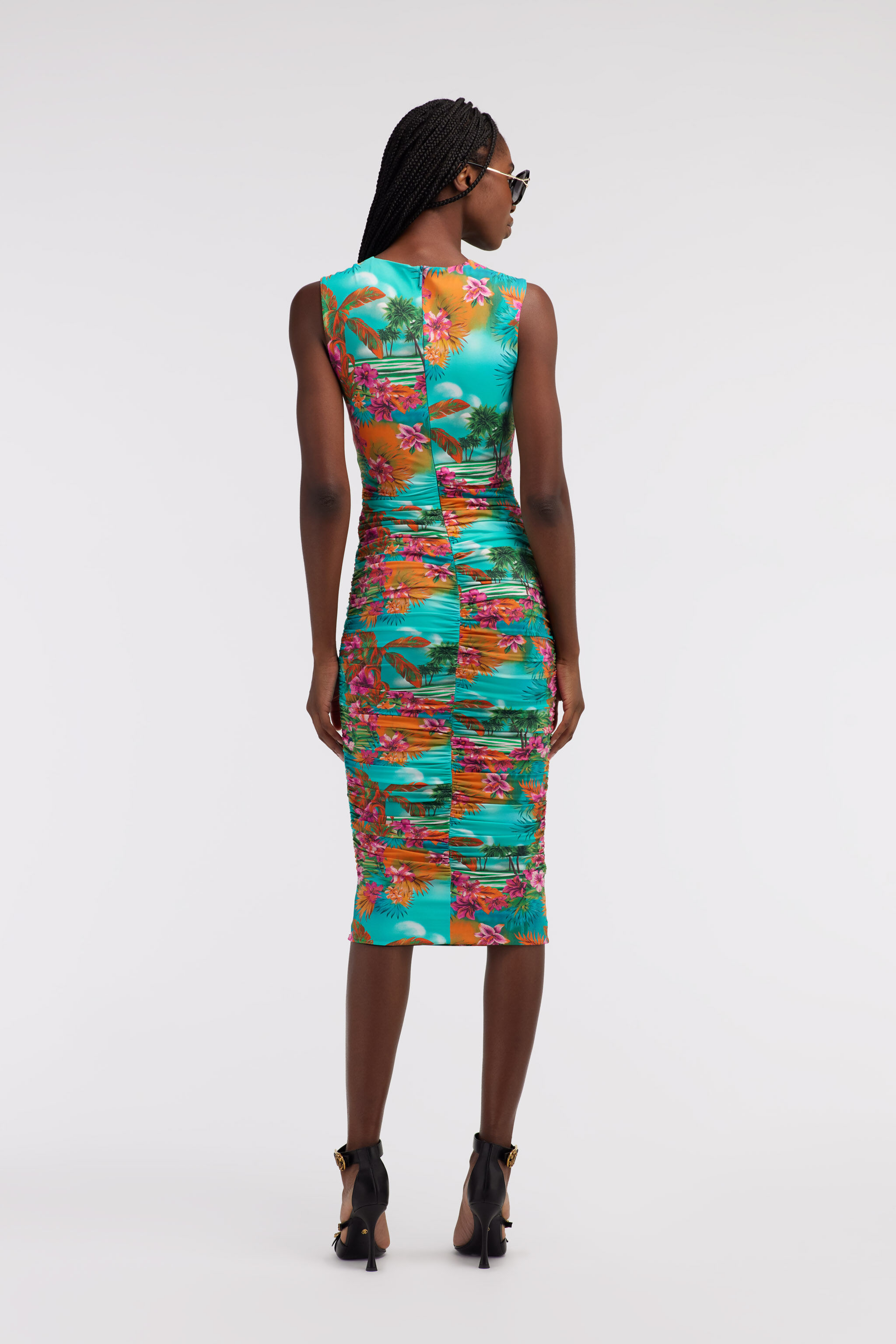 RC Ruched midi dress with Hawaii print Light blue SKT168-LNI84