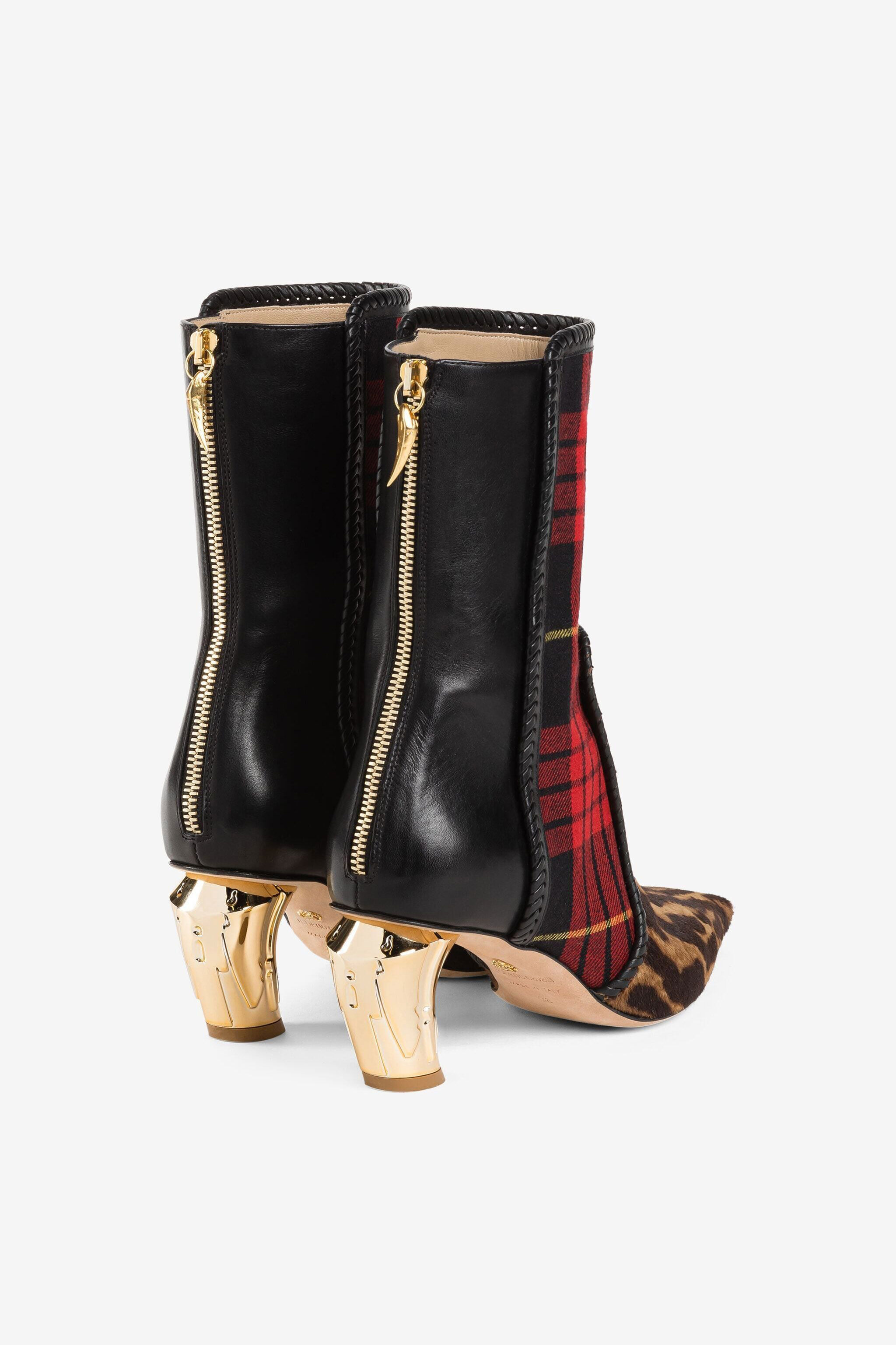 Tartan And Ocelot Print Boots in Black Red for Women Roberto Cavalli