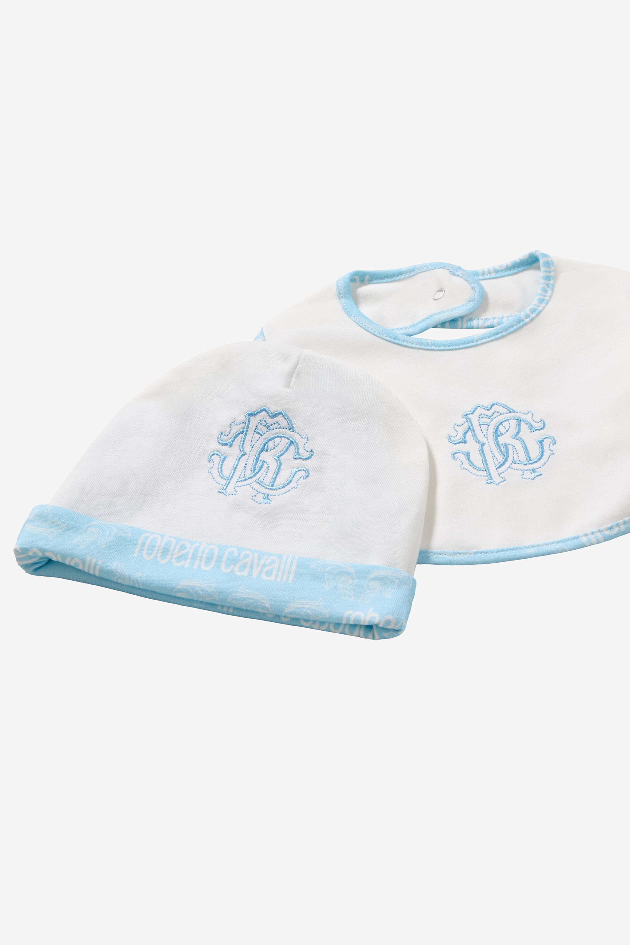 JU Set Berretto, Bavaglino E Tutina Monogram RC E Logo Azzurro UJT817-JD001