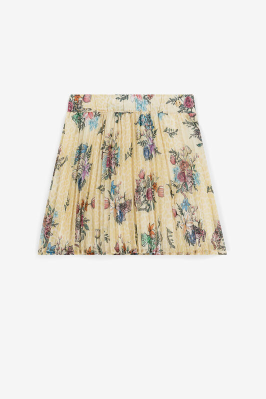 JU Jaguar And Flower-Print Pleated Skirt Yellow QJT304-SQF63