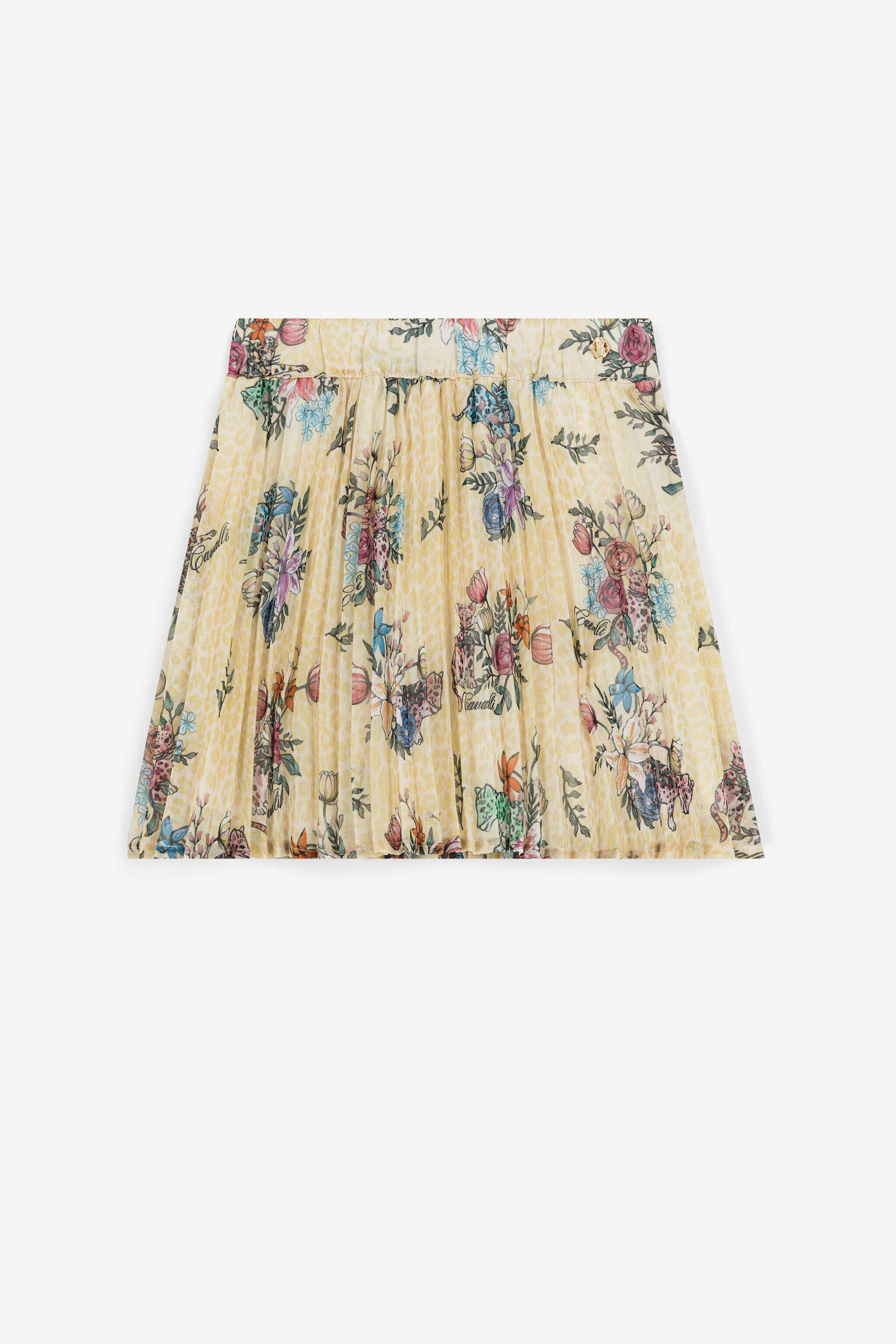 JU Jaguar And Flower-Print Pleated Skirt Yellow QJT304-SQF63