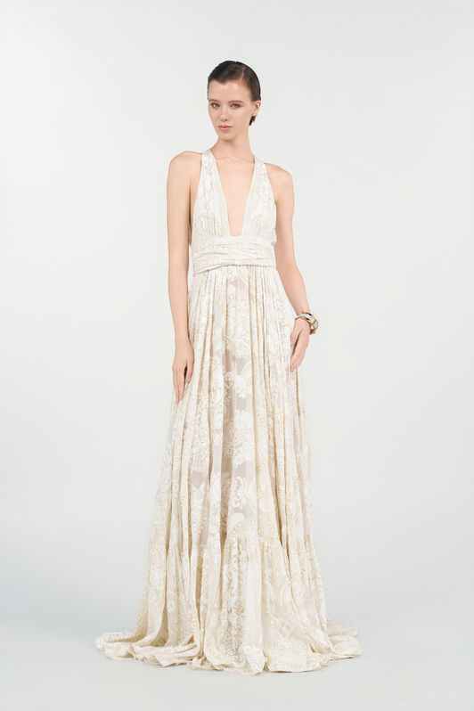 RC Langes Kleid mit ornamentalem Muster White WHITE WQT108-SLR36