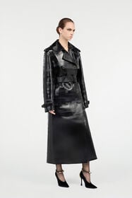 ${brand} Black Genuine Leather Long Trench Coat ${colorDescription} ${masterID}