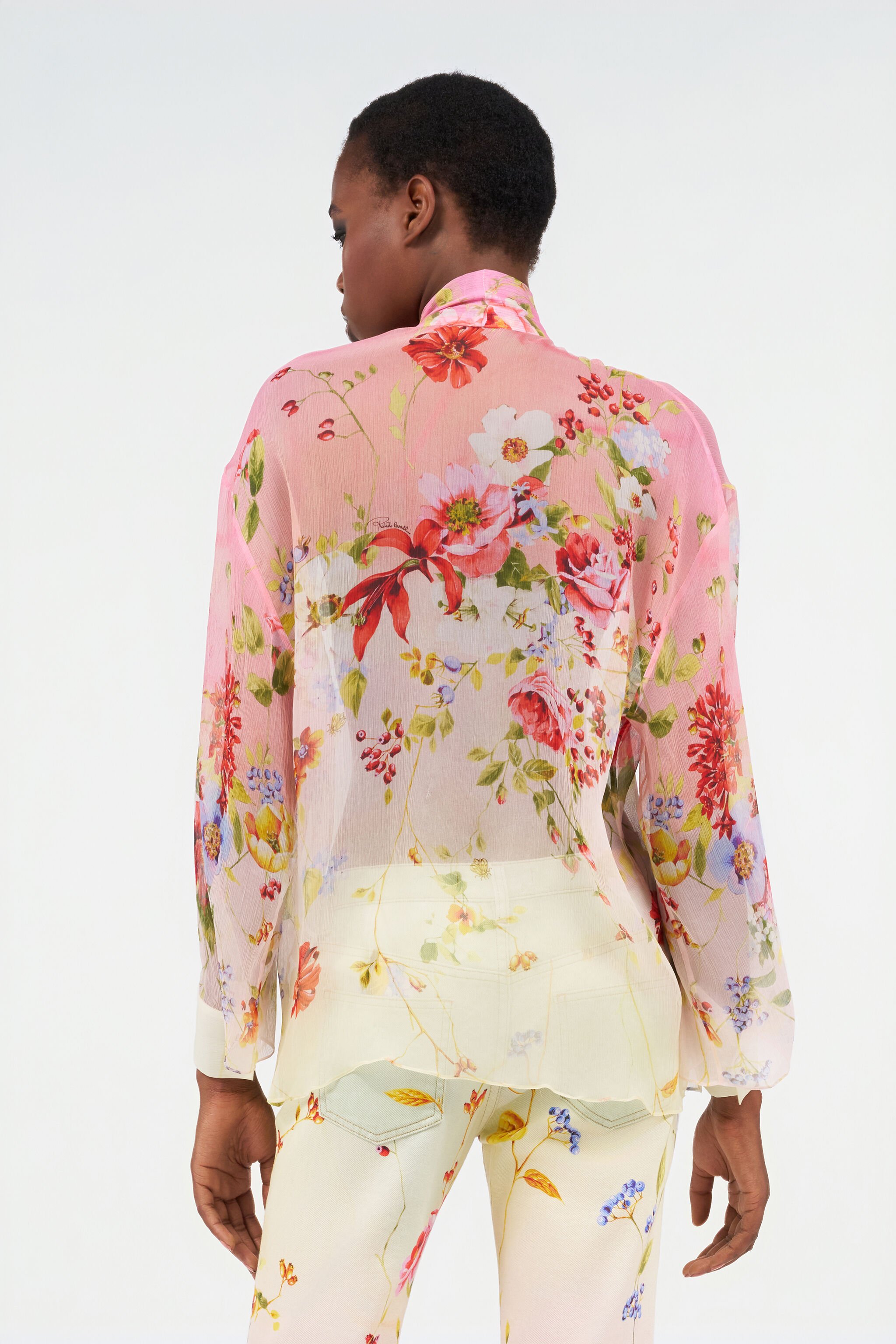 RC Chiffon Blouse with Miami Flowers Print RC Chiffon Blouse with Miami Flowers Print GREEN/FUCHSIA WQT712-CKR32