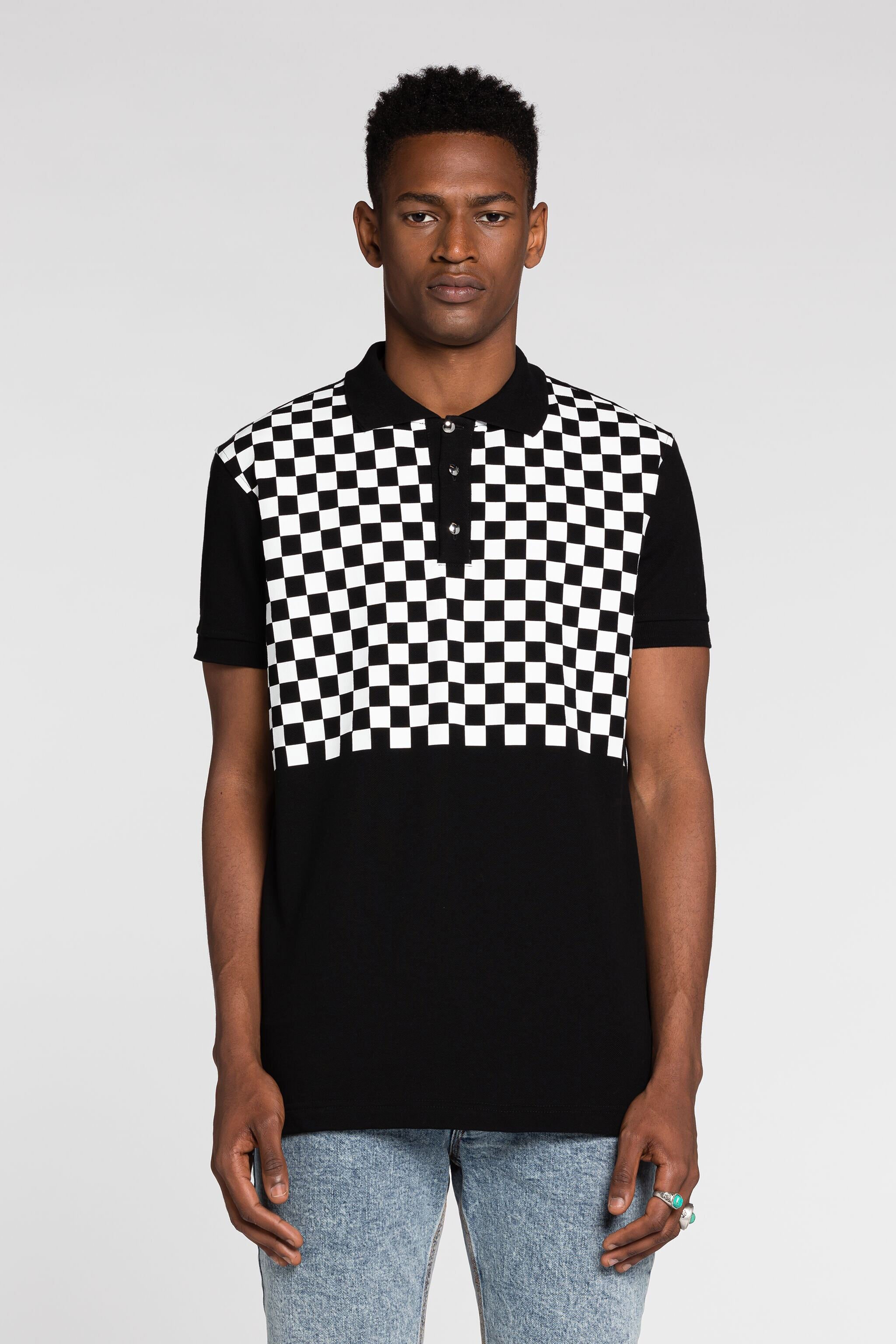 RC Checked Cotton Polo Shirt Black/White RRT64D-KB002