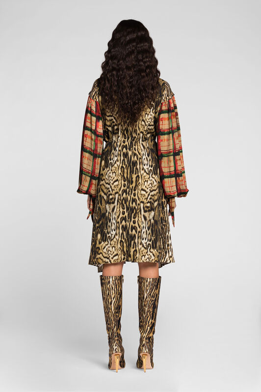 RC Ocelot And Tartan-Print Shirt Dress RC Ocelot And Tartan-Print Shirt Dress Light brown PKT103-5LE37