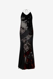 ${brand} Long Black Dress With Marine Print ${colorDescription} ${masterID}