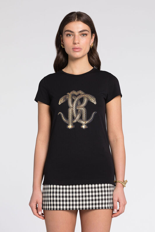 RC T-Shirt mit Schlangen-Print Schwarz/Gold RKT60C-JD061