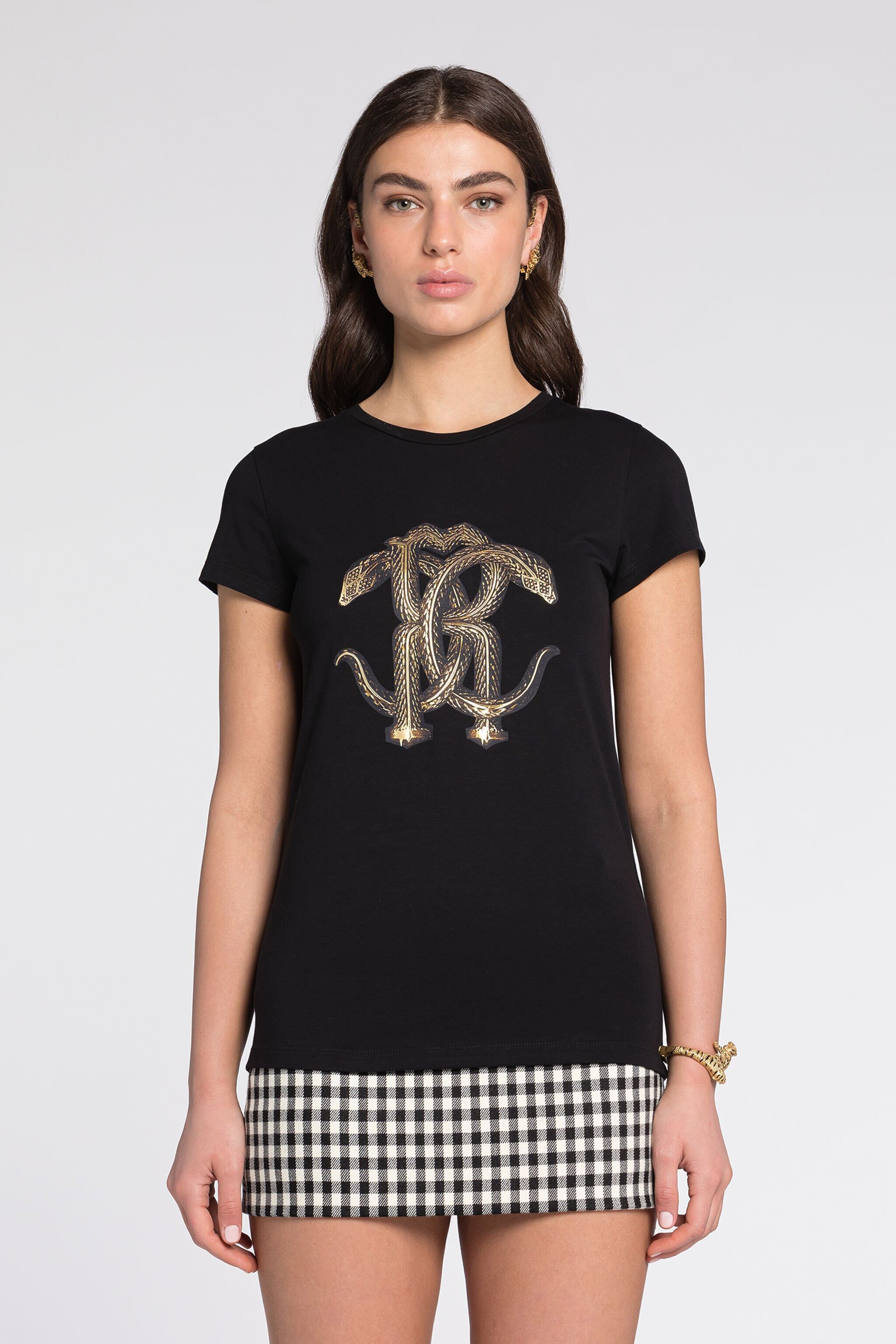RC T-Shirt mit Schlangen-Print Schwarz/Gold RKT60C-JD061