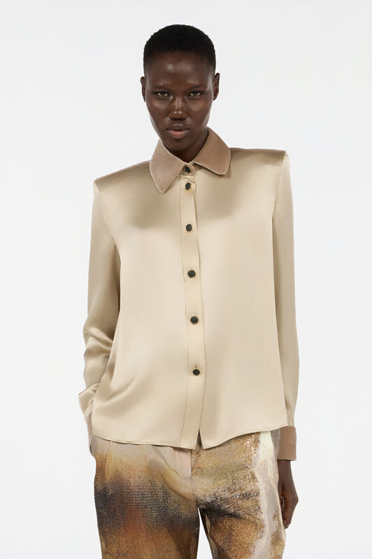RC Beige Silk Shirt With Velvet Inserts RC Beige Silk Shirt With Velvet Inserts Light Brown VWT700-SE041