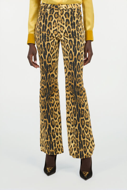 RC Denim Jeans with Jaguar Skin Print Brown VWJ221-DAQ71